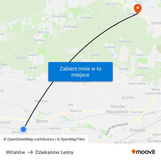 Witanów to Dziekanów Leśny map