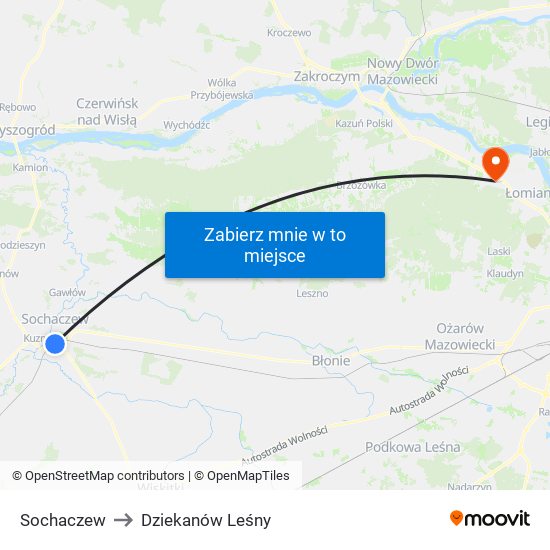 Sochaczew to Dziekanów Leśny map