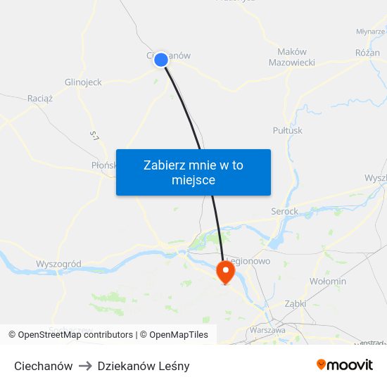 Ciechanów to Dziekanów Leśny map