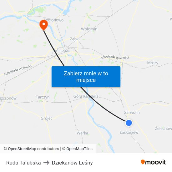 Ruda Talubska to Dziekanów Leśny map