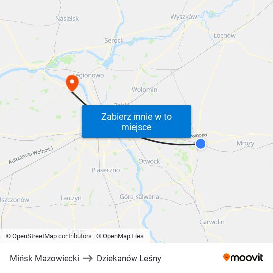 Mińsk Mazowiecki to Dziekanów Leśny map