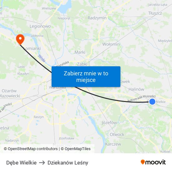 Dębe Wielkie to Dziekanów Leśny map