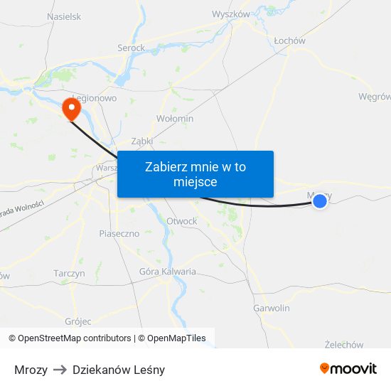 Mrozy to Dziekanów Leśny map