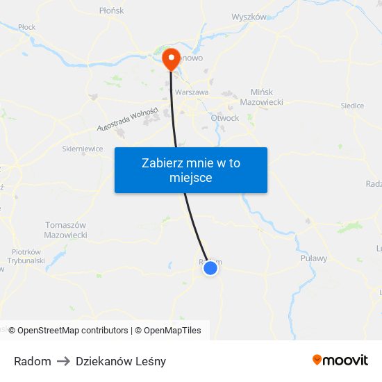 Radom to Dziekanów Leśny map