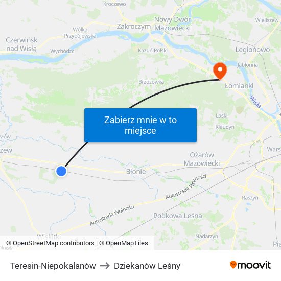 Teresin-Niepokalanów to Dziekanów Leśny map