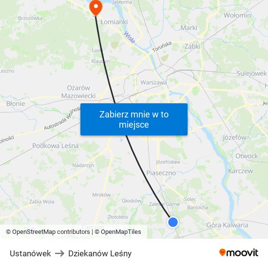 Ustanówek to Dziekanów Leśny map