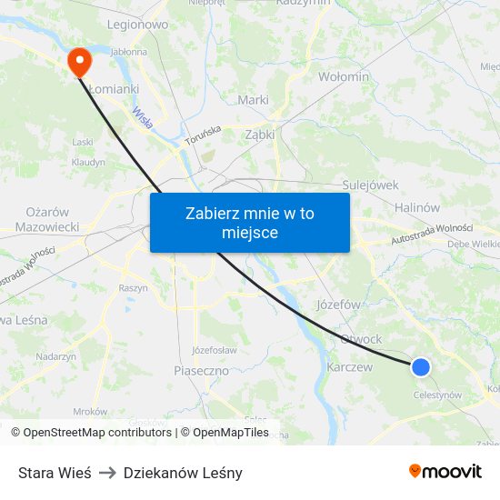 Stara Wieś to Dziekanów Leśny map