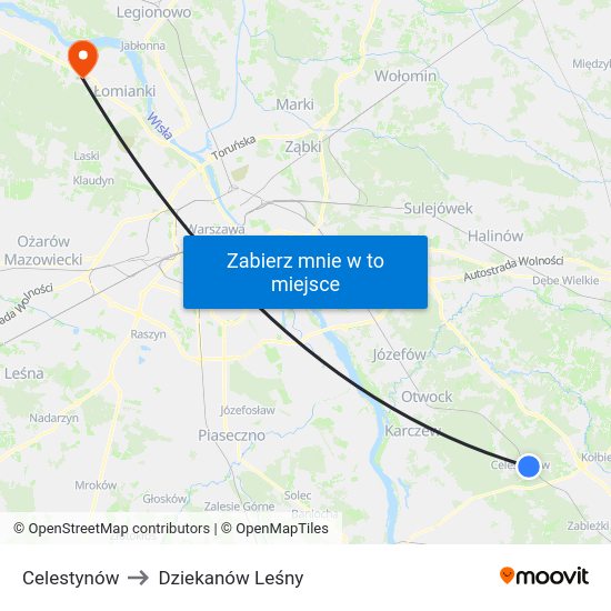 Celestynów to Dziekanów Leśny map