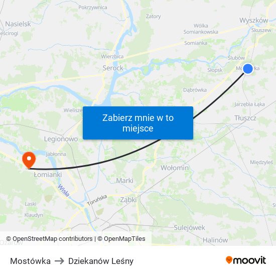 Mostówka to Dziekanów Leśny map