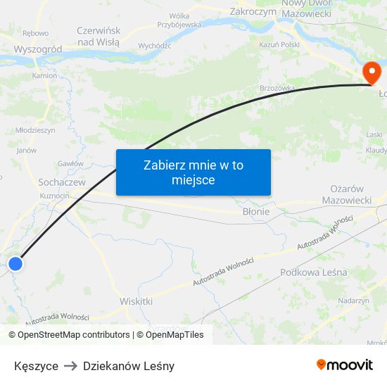 Kęszyce to Dziekanów Leśny map