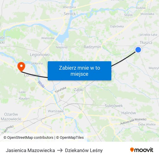 Jasienica Mazowiecka to Dziekanów Leśny map