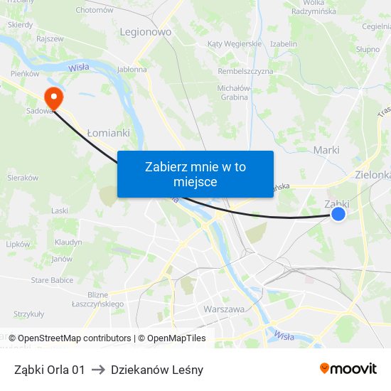 Ząbki Orla 01 to Dziekanów Leśny map