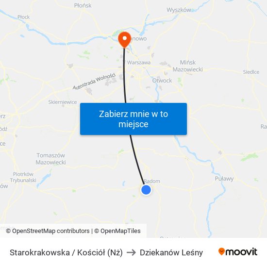 Starokrakowska / Kościół (Nż) to Dziekanów Leśny map