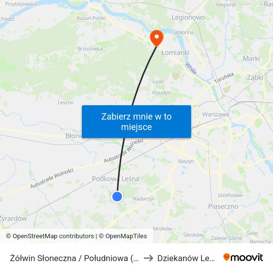 Żółwin Słoneczna / Południowa (Nż) to Dziekanów Leśny map