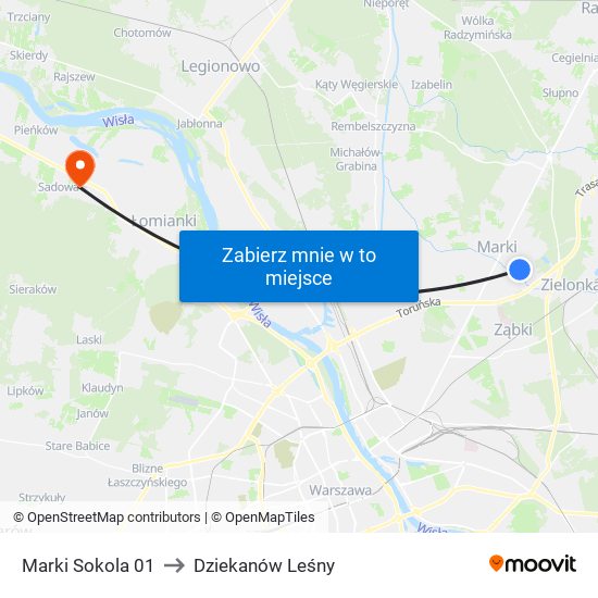 Marki Sokola to Dziekanów Leśny map