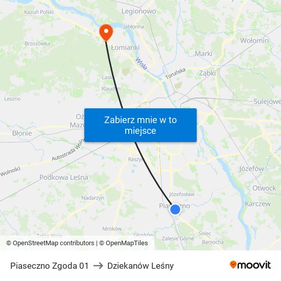 Piaseczno Zgoda 01 to Dziekanów Leśny map