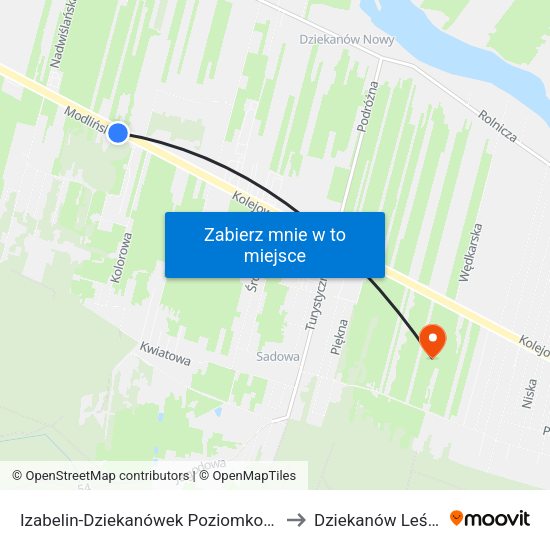 Izabelin-Dziekanówek Poziomkowa to Dziekanów Leśny map