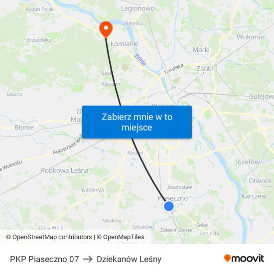 PKP Piaseczno 07 to Dziekanów Leśny map