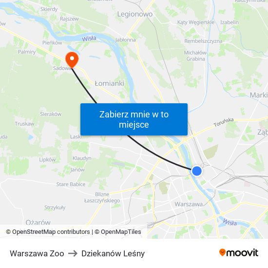 Warszawa Zoo to Dziekanów Leśny map