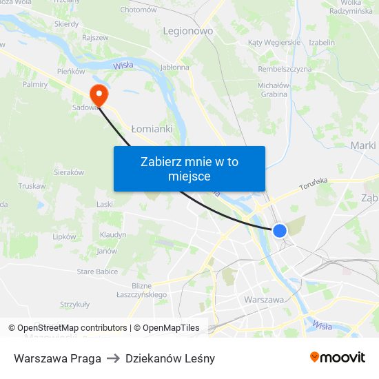 Warszawa Praga to Dziekanów Leśny map