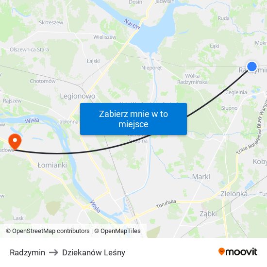 Radzymin to Dziekanów Leśny map