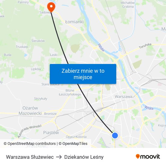 Warszawa Służewiec to Dziekanów Leśny map