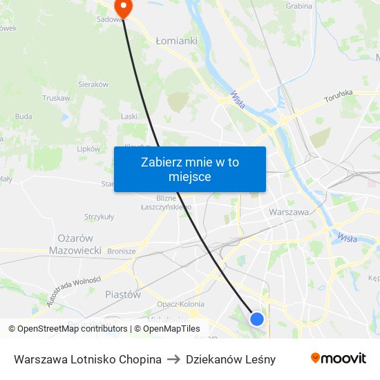 Warszawa Lotnisko Chopina to Dziekanów Leśny map