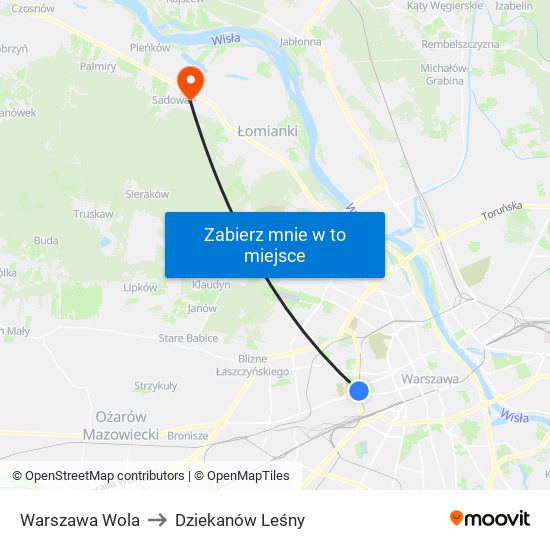 Warszawa Wola to Dziekanów Leśny map