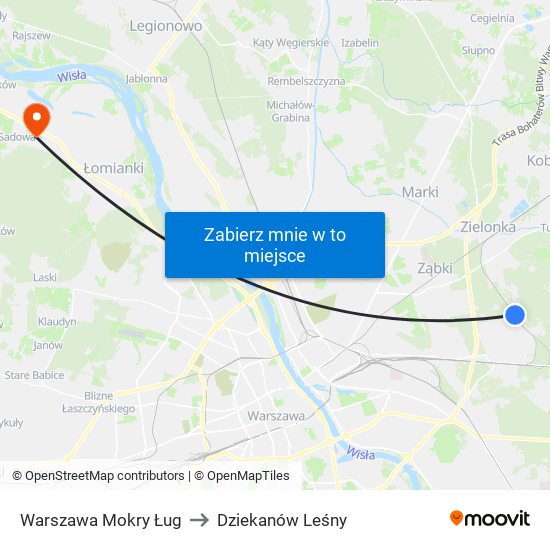 Warszawa Mokry Ług to Dziekanów Leśny map