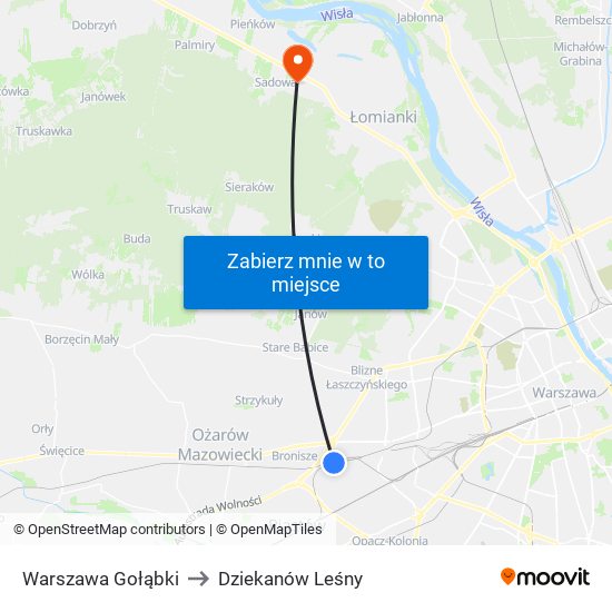 Warszawa Gołąbki to Dziekanów Leśny map