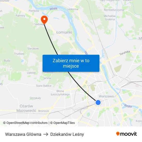 Warszawa Główna to Dziekanów Leśny map