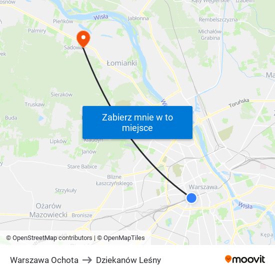 Warszawa Ochota to Dziekanów Leśny map