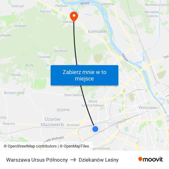 Warszawa Ursus Północny to Dziekanów Leśny map