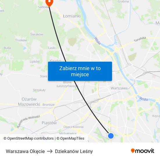 Warszawa Okęcie to Dziekanów Leśny map