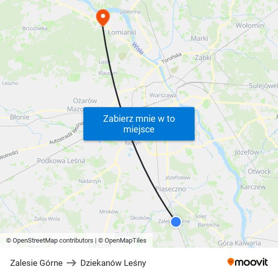 Zalesie Górne to Dziekanów Leśny map