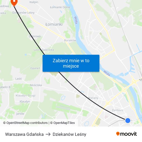 Warszawa Gdańska to Dziekanów Leśny map