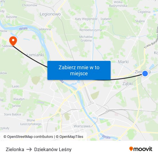 Zielonka to Dziekanów Leśny map