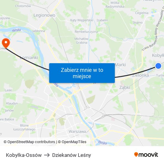 Kobyłka-Ossów to Dziekanów Leśny map