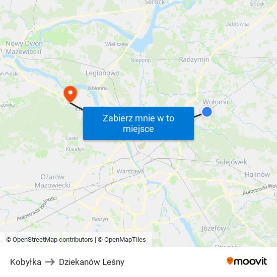 Kobyłka to Dziekanów Leśny map