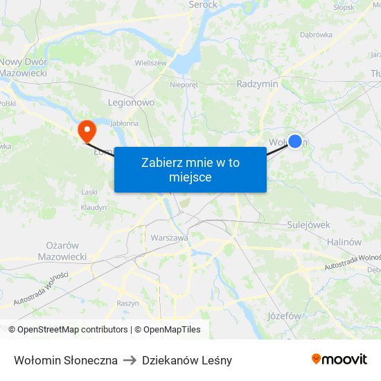 Wołomin Słoneczna to Dziekanów Leśny map