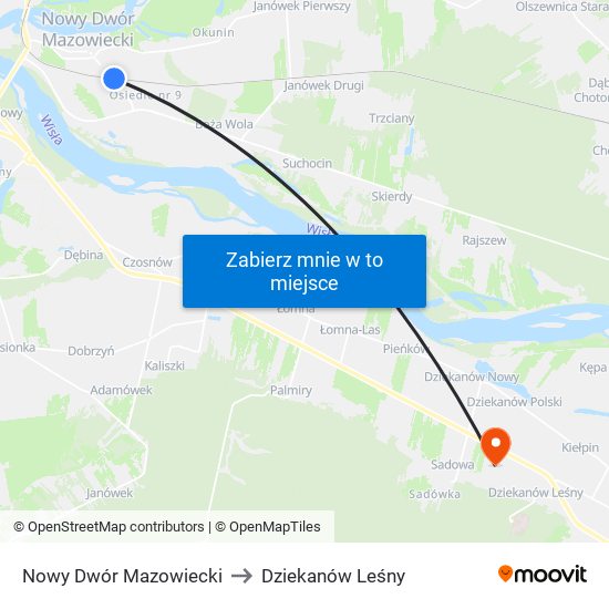 Nowy Dwór Mazowiecki to Dziekanów Leśny map