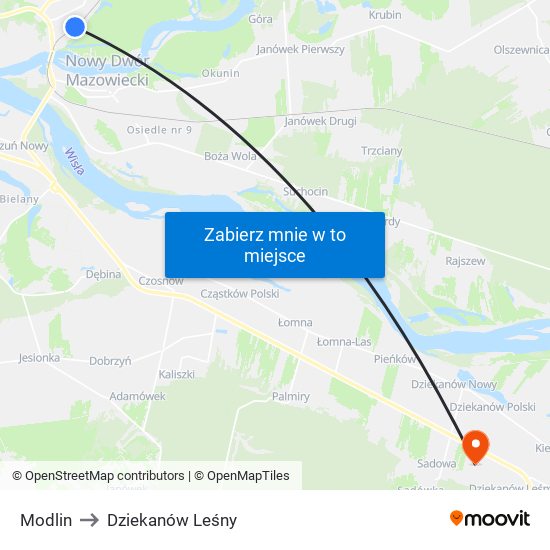 Modlin to Dziekanów Leśny map