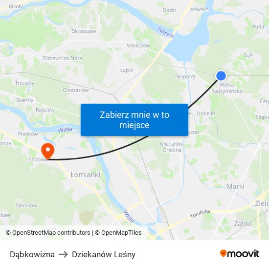 Dąbkowizna to Dziekanów Leśny map