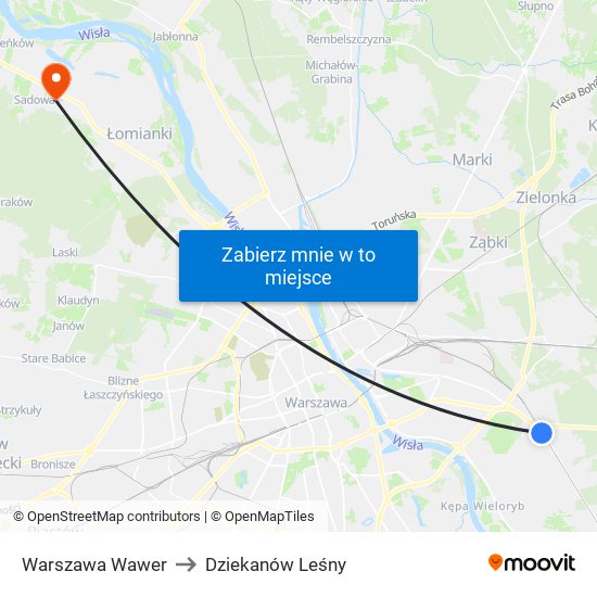 Warszawa Wawer to Dziekanów Leśny map