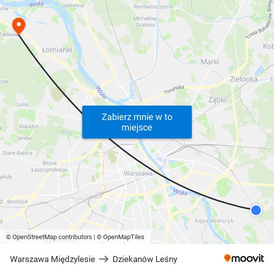 Warszawa Międzylesie to Dziekanów Leśny map