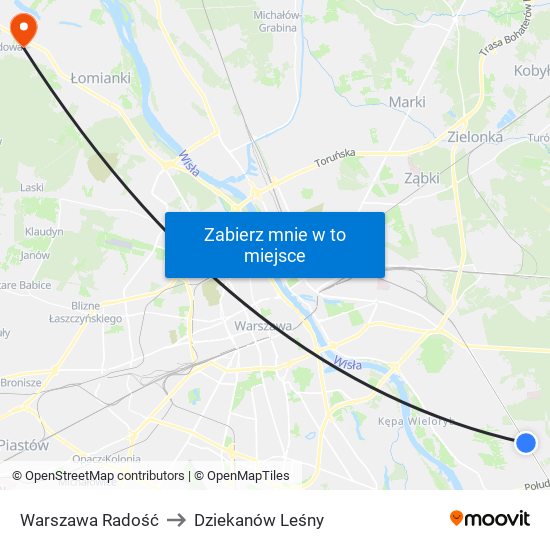 Warszawa Radość to Dziekanów Leśny map