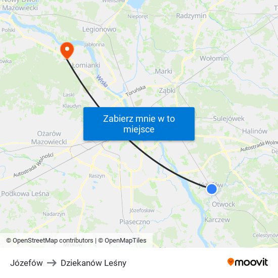 Józefów to Dziekanów Leśny map