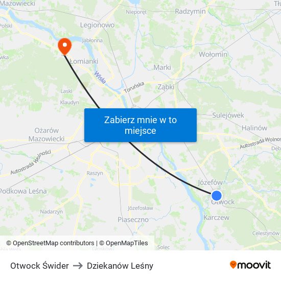 Otwock Świder to Dziekanów Leśny map