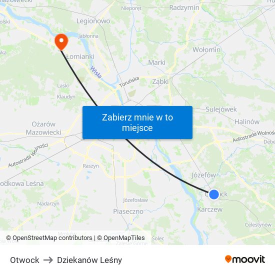 Otwock to Dziekanów Leśny map