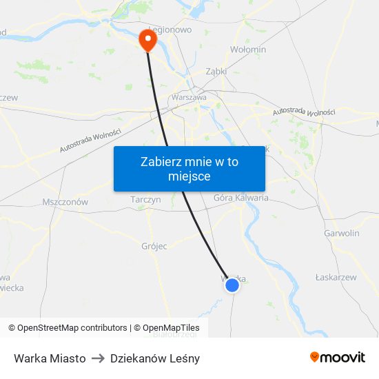 Warka Miasto to Dziekanów Leśny map